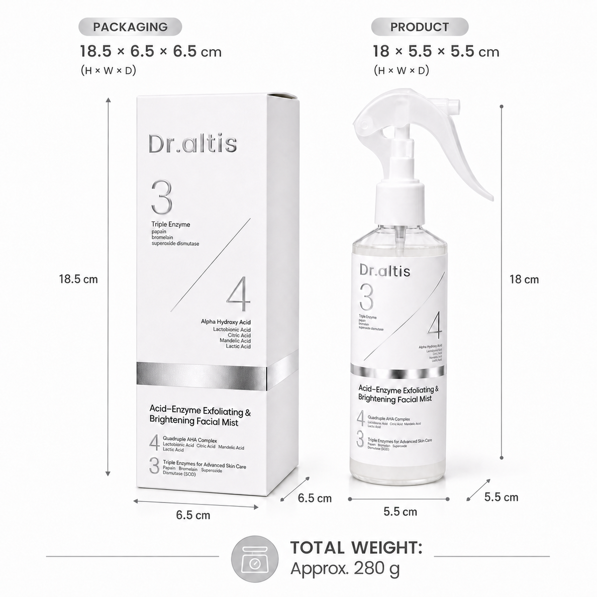 Dr.altis Acid-Enzyme Exfoliating and Brightening Body Mist with box