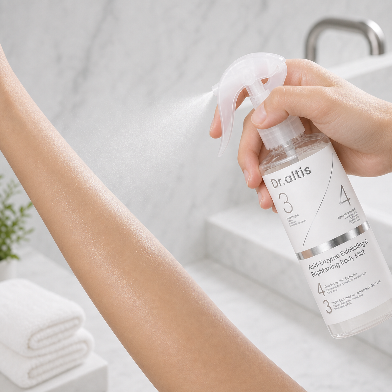 Dr.altis fine body mist applied evenly to the forearm
